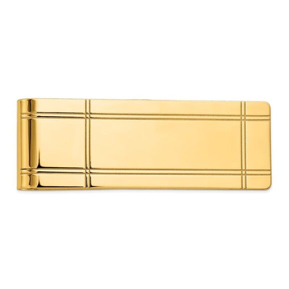 Men's 14k Yellow Gold Fold-Over Grooved Money Clip - Picture 1 of 4